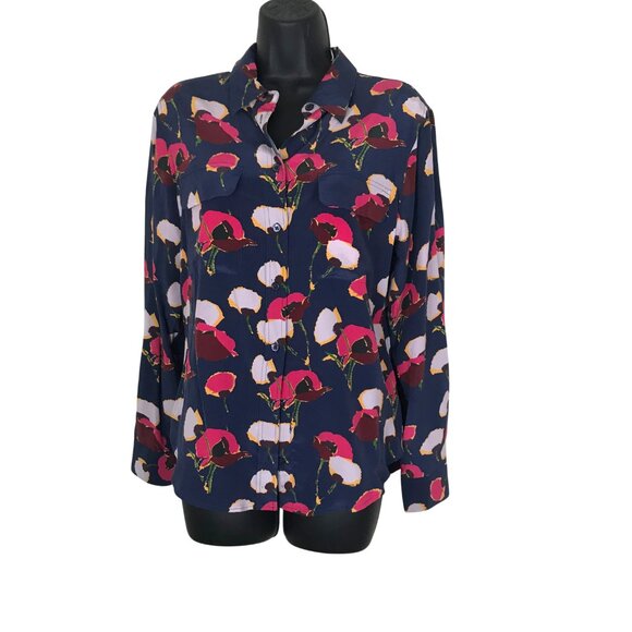 Equipment Femme Signature Floral Print 100% Silk Blouse Size M - Picture 2 of 7